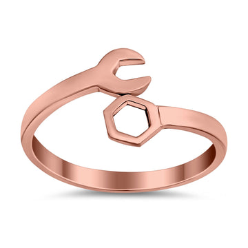 Mechanical Wrench Band Rose Tone, Plain Ring 925 Sterling Silver